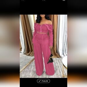 Two Piece off shoulder long sleeves Wavy pattern Outfit